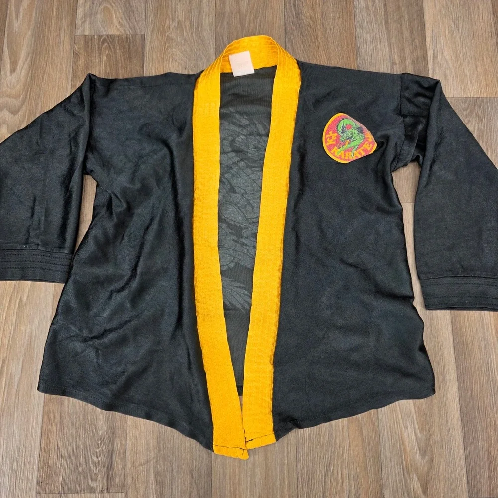 Vintage Kids Karate Dragon Jacket Black Yellow Martial Arts Uniform Youth Large